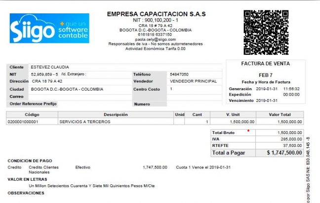 Ejemplo de factura electrónica base