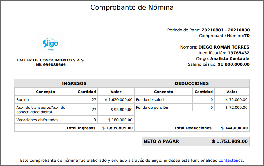 Nómina de pago electrónica.